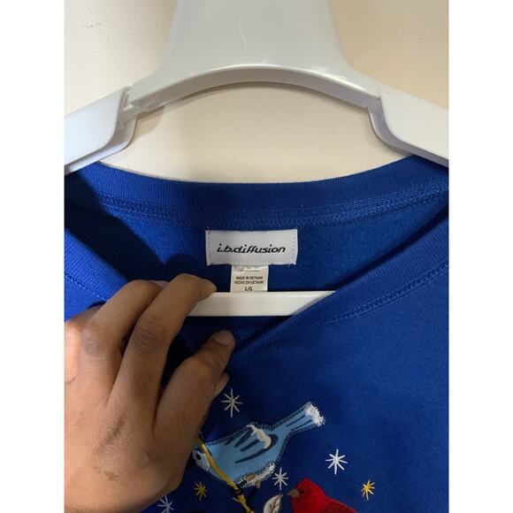 IB Diffusion Vintage Birds Crewneck Sweater Blue Women’s Size Large - Picture 4 of 6